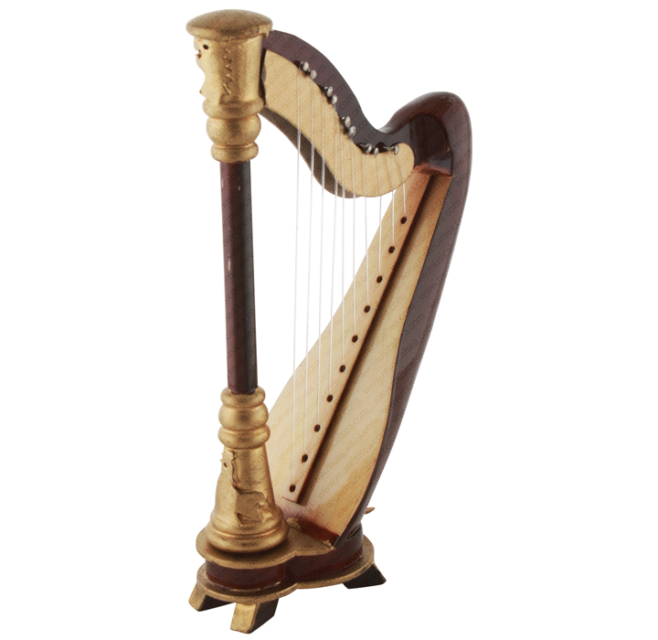 Miniature Brown Harp Musical Instrument Replica Gift